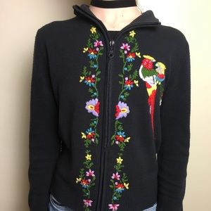 Miss Me Embroidered Parrot Floral Sweater